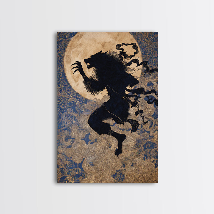 The Moon-Cursed Werewolf, Stained Glass Gothic Art, Vertical Wall Art, Dark Fantasy Wall Art, Framed Canvas Print, Halloween Wall Art