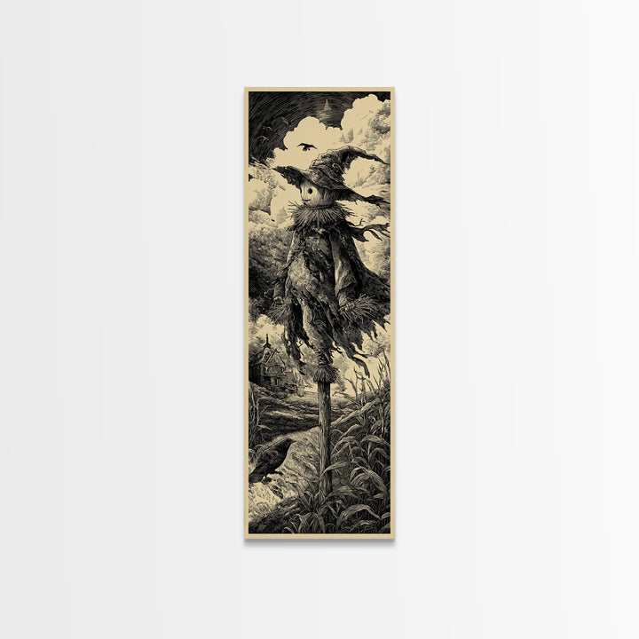 The Living Scarecrow, Gothic Engraving Art, Tall Narrow Wall Art, Gothic Horror Wall Art, Canvas Print, Halloween Wall Art