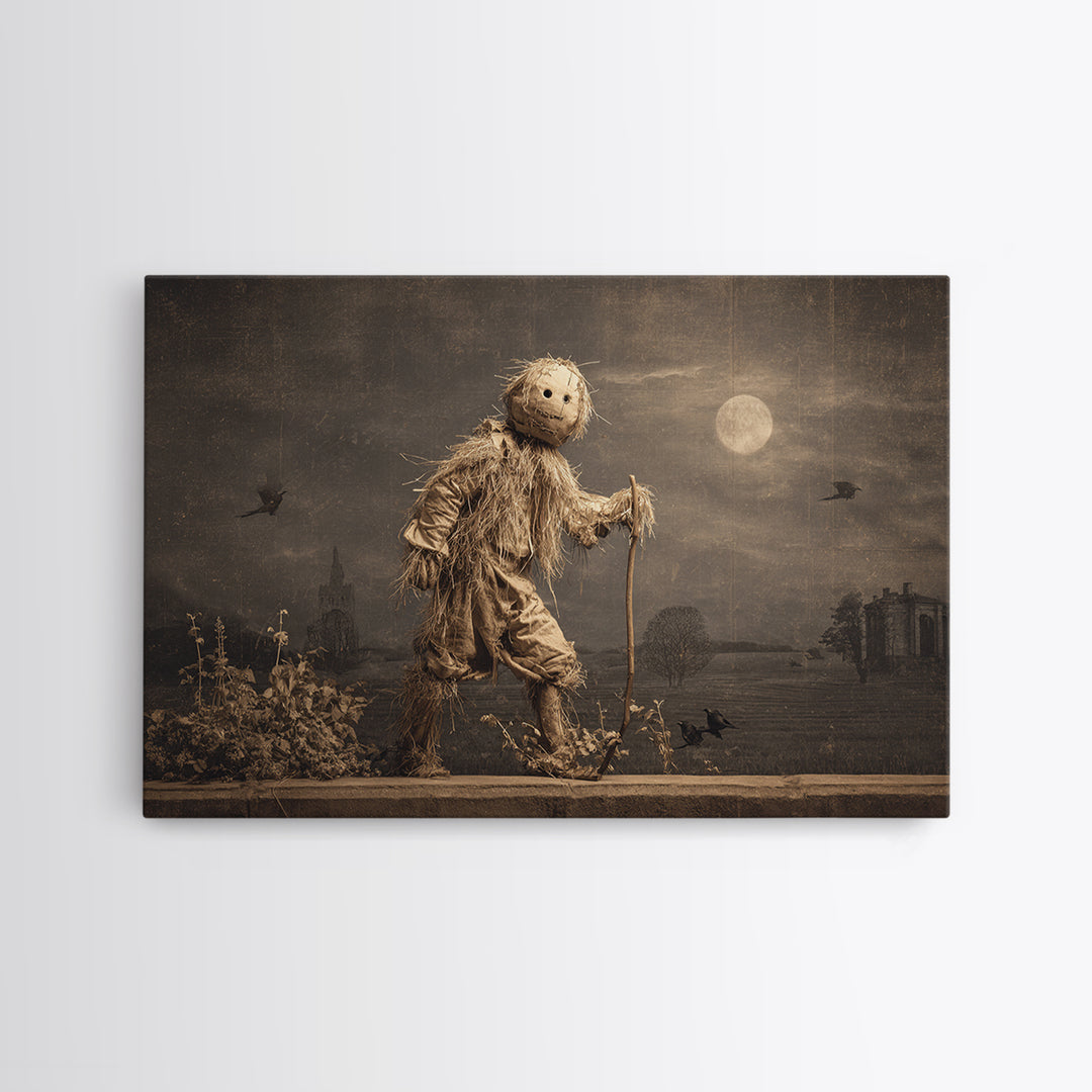 The Living Scarecrow, Romantic Gothic Landscape, Landscape Wall Art, Dark Halloween Decor, Canvas Print, Halloween Wall Art