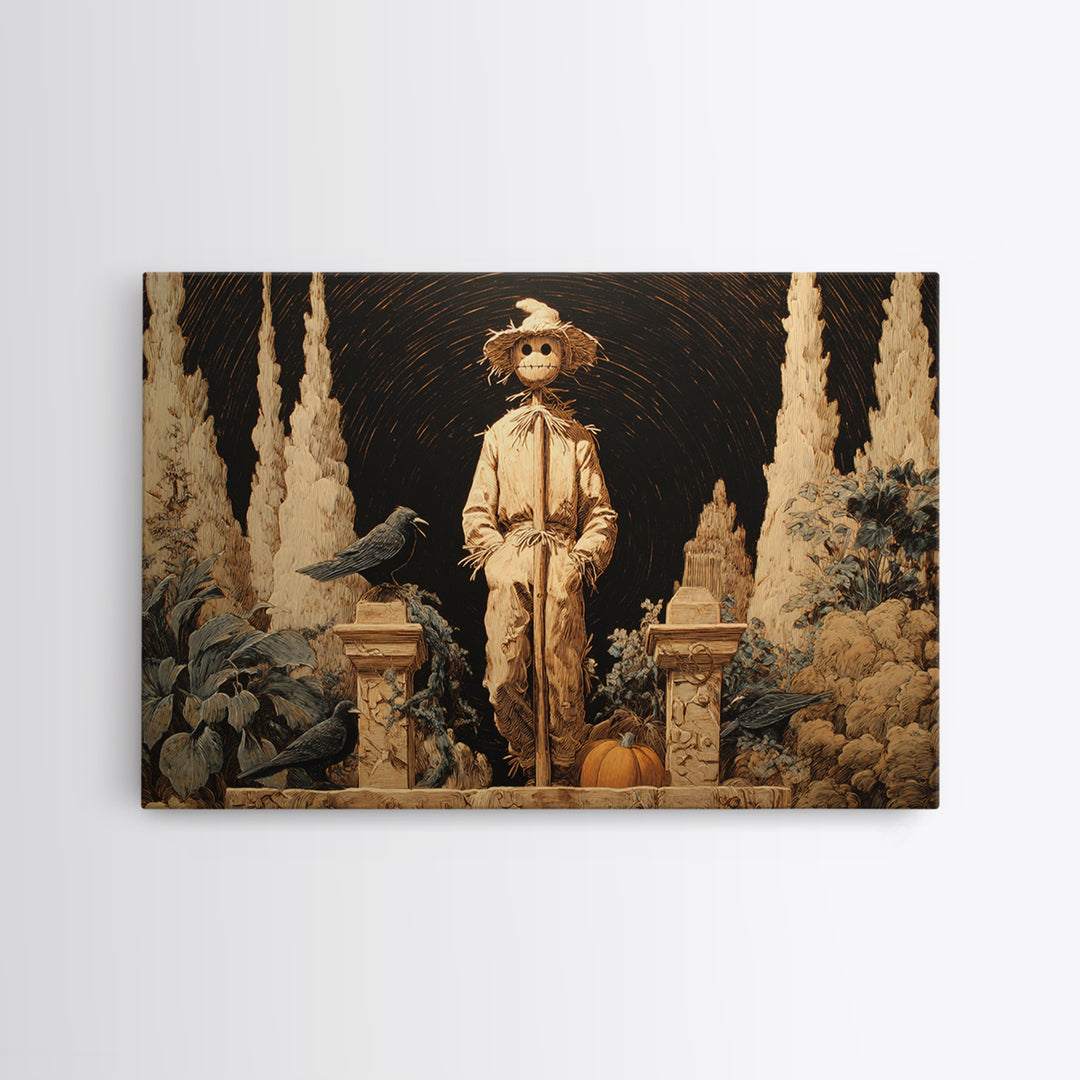 The Living Scarecrow, Symbolist Gothic Landscape, Landscape Wall Art, Macabre Wall Art, Canvas Print, Halloween Wall Art, Gothic Home Decor