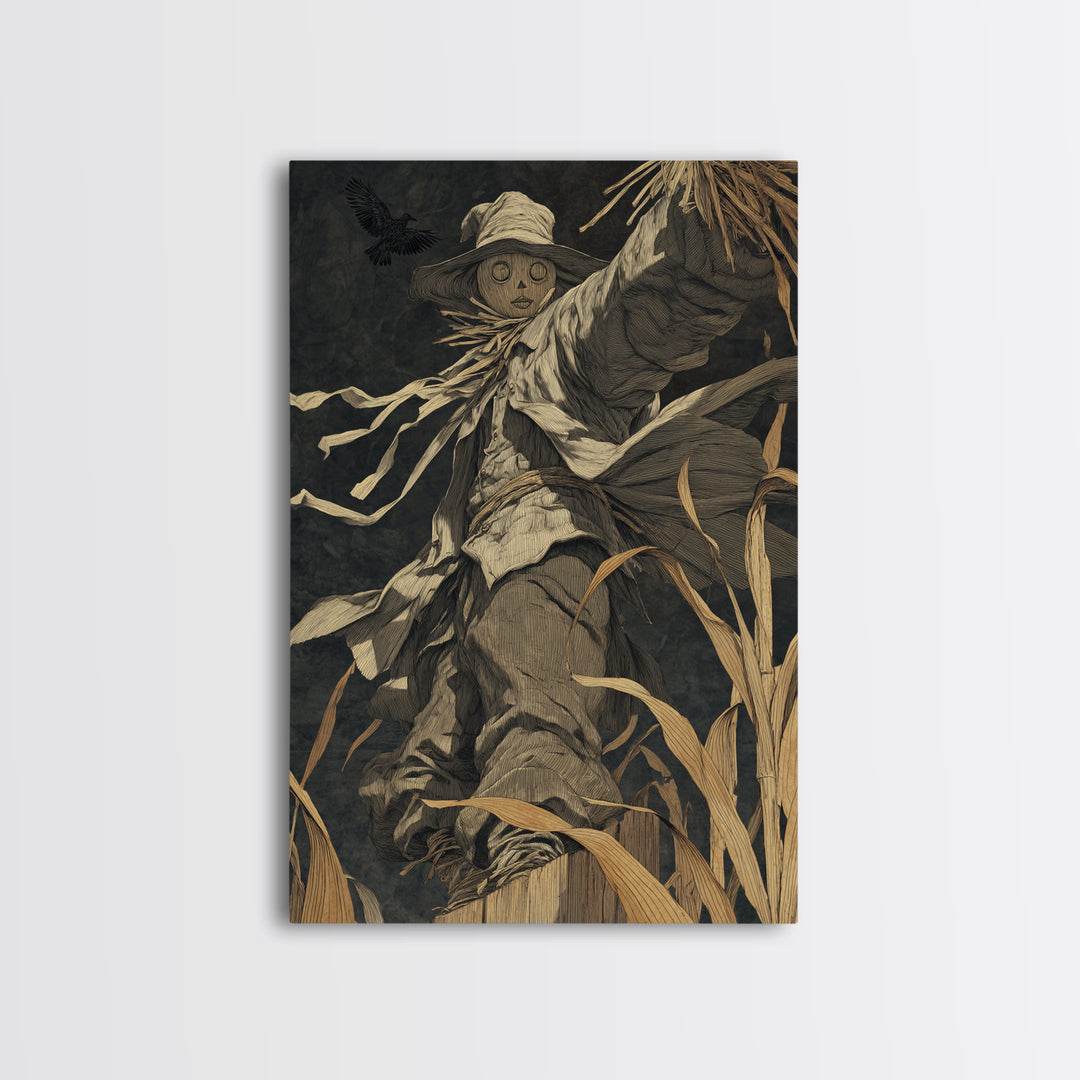 The Living Scarecrow, Dark Symbolist Art, Vertical Wall Art, Dark Halloween Decor, Canvas Print, Halloween Wall Art
