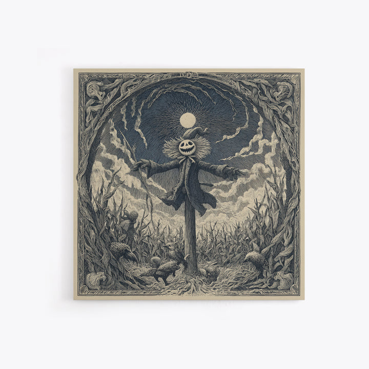 The Living Scarecrow, Expressionist Nightmare Art, Square Wall Art, Gothic Horror Wall Art, Framed Canvas Print, Halloween Wall Art