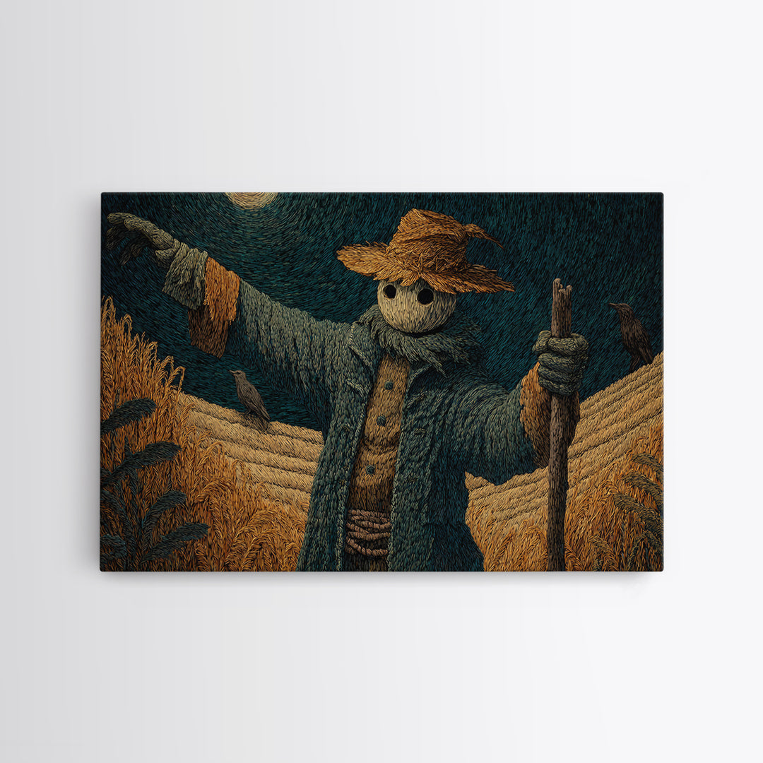 The Living Scarecrow, Expressionist Gothic Art, Landscape Wall Art, Macabre Wall Art, Framed Canvas Print, Halloween Wall Art