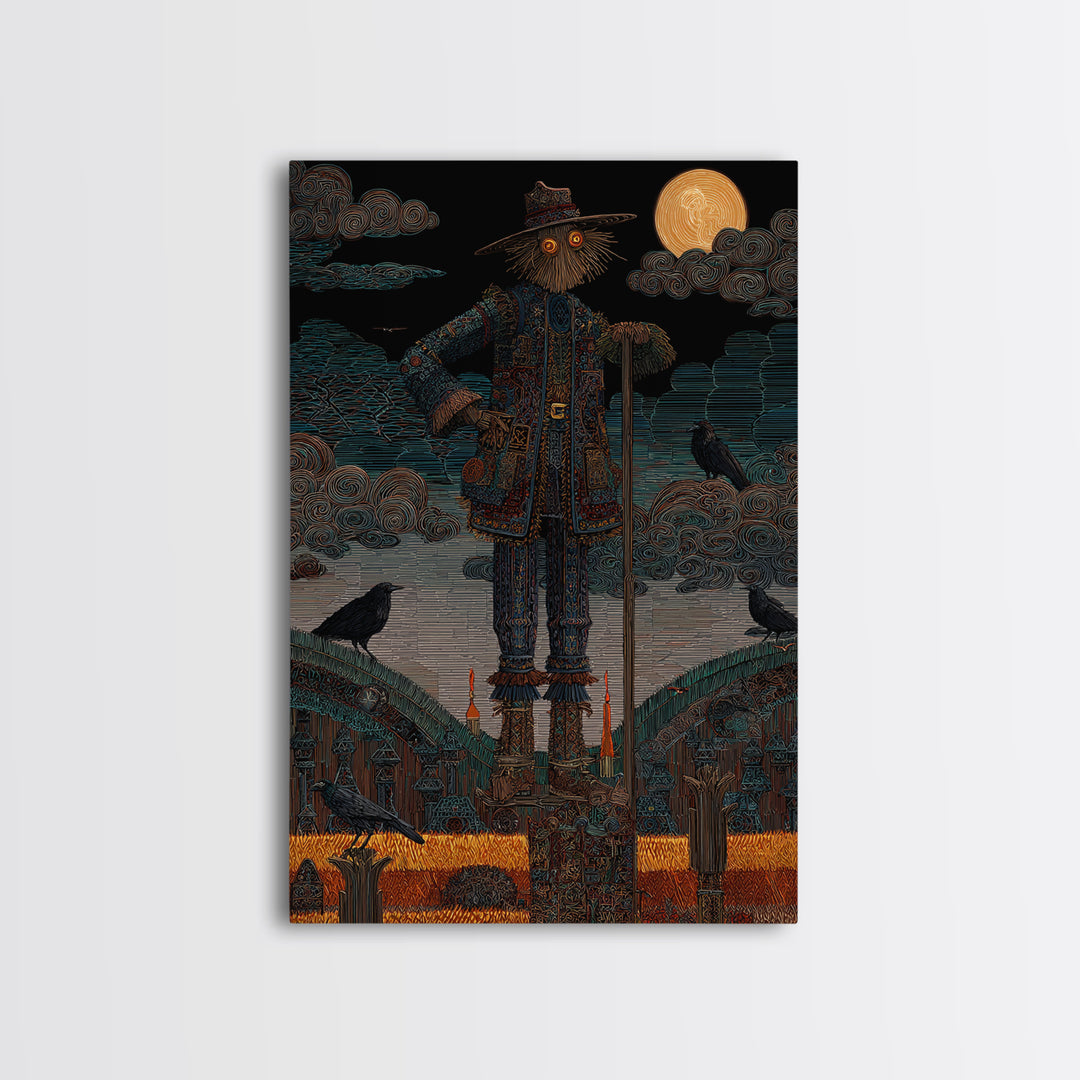 The Living Scarecrow, Stained Glass Gothic Art, Vertical Wall Art, Macabre Wall Art, Canvas Print, Halloween Wall Art, Halloween Decor