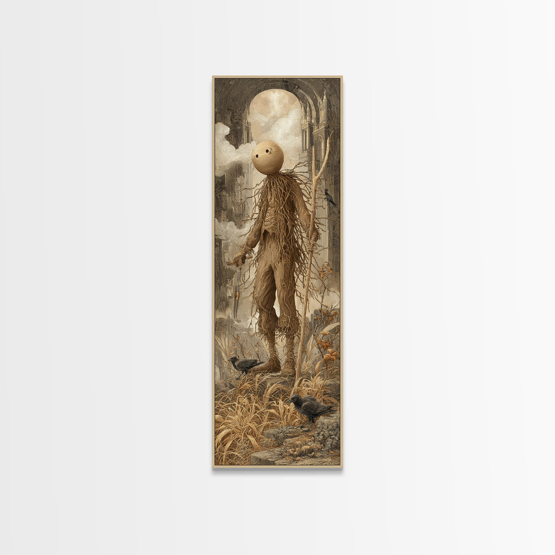 The Living Scarecrow, Surreal Apocalyptic Art, Tall Narrow Wall Art, Dark Fantasy Wall Art, Framed Canvas Print, Halloween Wall Art