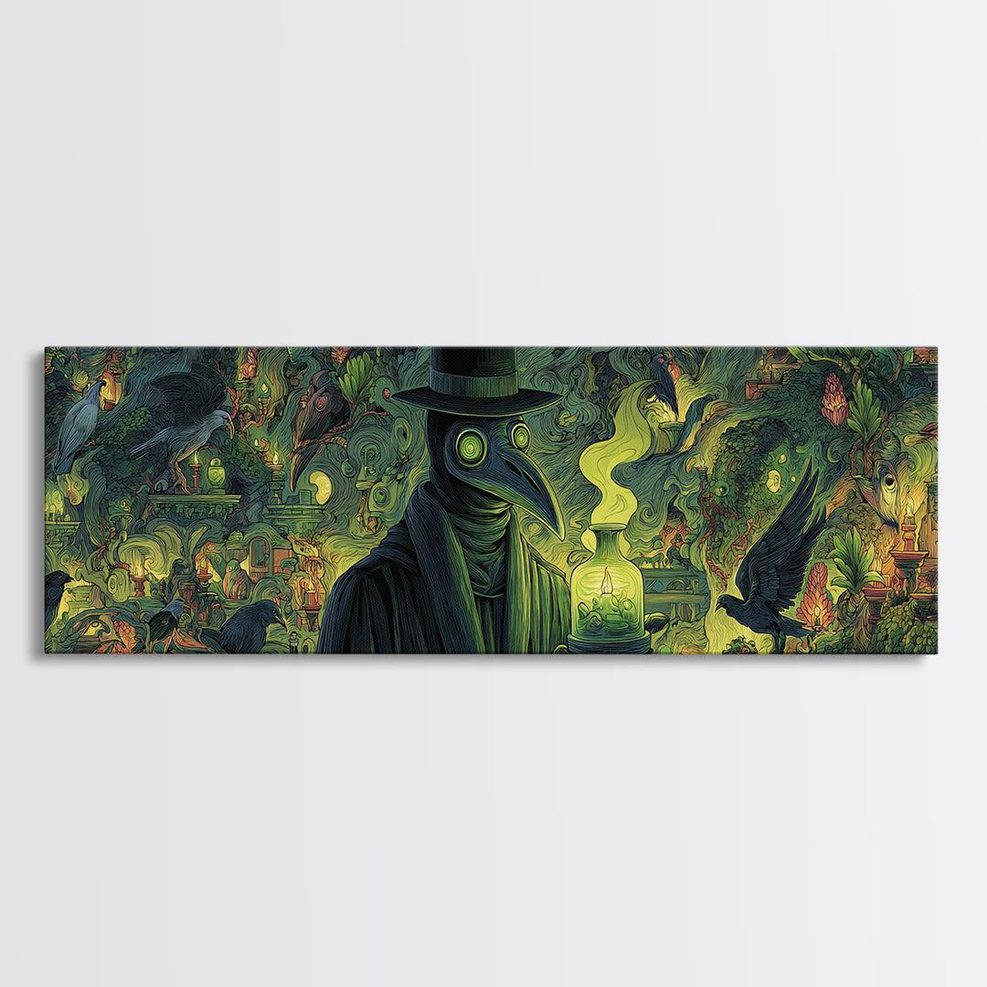 The Plague Doctor, Medieval Grotesque Art, Extra Wide Wall Art, Dark Fantasy Wall Art, Framed Canvas Print, Halloween Wall Art