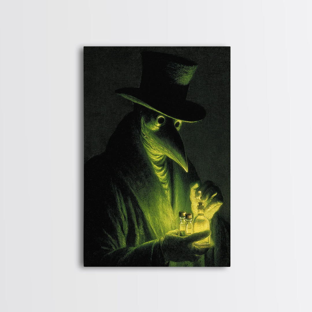 The Plague Doctor, Gothic Nightmare Art, Vertical Wall Art, Macabre Wall Art, Framed Canvas Print, Halloween Wall Art
