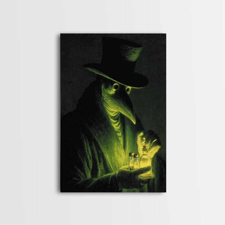 The Plague Doctor, Gothic Nightmare Art, Vertical Wall Art, Macabre Wall Art, Framed Canvas Print, Halloween Wall Art