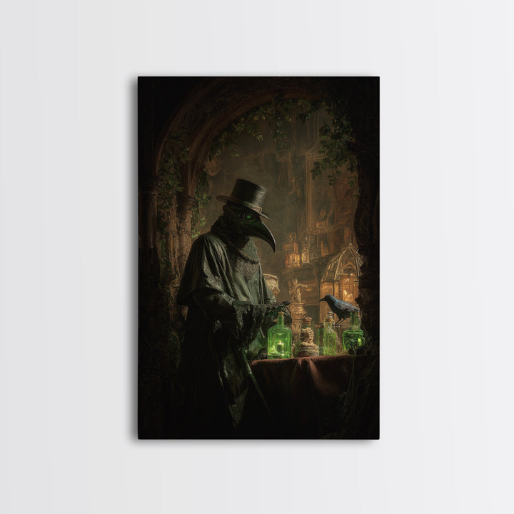 The Plague Doctor, Ornate Symbolist Art, Vertical Wall Art, Dark Fantasy Wall Art, Canvas Print, Halloween Wall Art, Halloween Decor