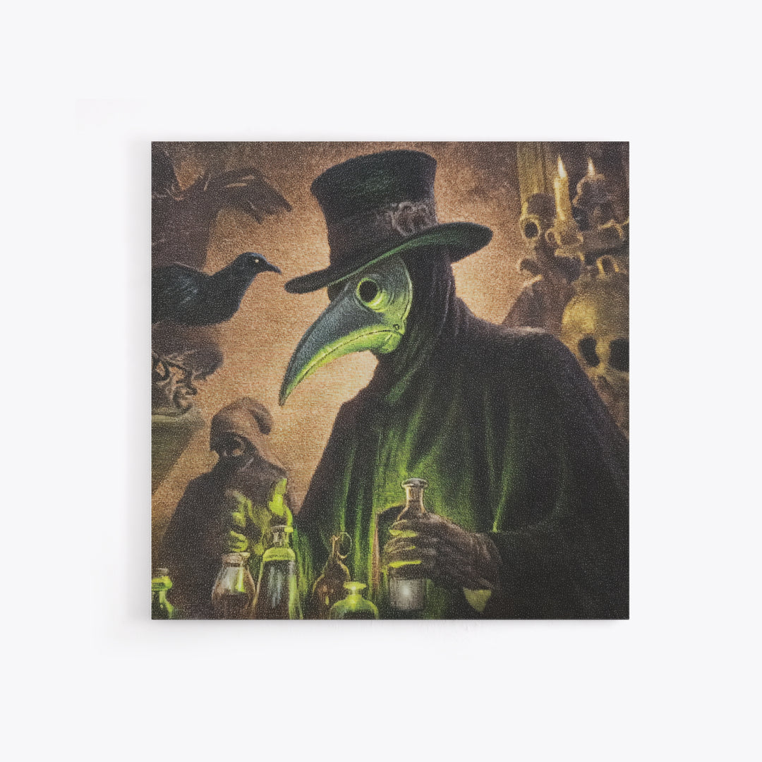 The Plague Doctor, Dark Symbolist Art, Square Wall Art, Dark Fantasy Wall Art, Framed Canvas Print, Halloween Wall Art
