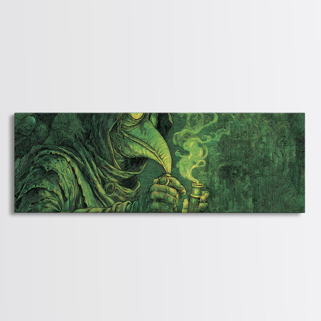 The Plague Doctor, Expressionist Nightmare Art, Extra Wide Wall Art, Dark Halloween Decor, Framed Canvas Print, Halloween Wall Art