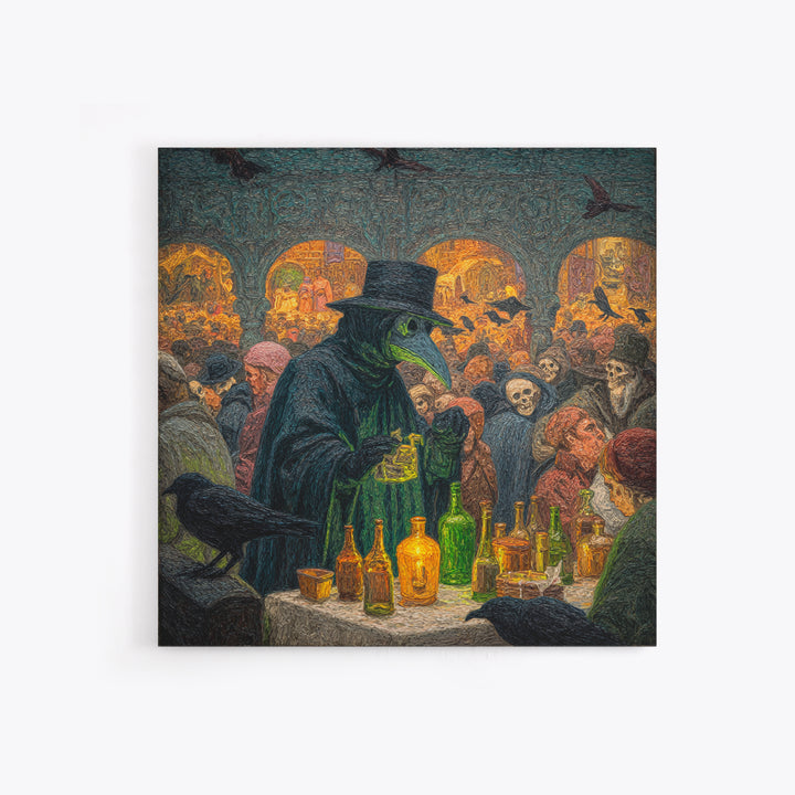 The Plague Doctor, Grotesque Carnival Art, Square Wall Art, Dark Halloween Decor, Canvas Print, Halloween Wall Art, Horror Wall Art