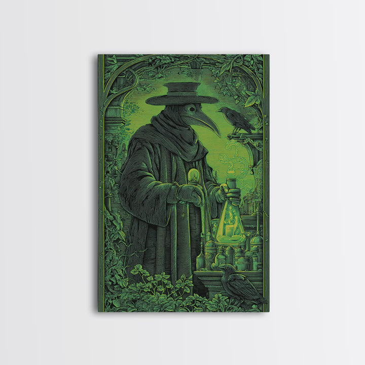 The Plague Doctor, Victorian Macabre Art, Vertical Wall Art, Gothic Horror Wall Art, Framed Canvas Print, Halloween Wall Art