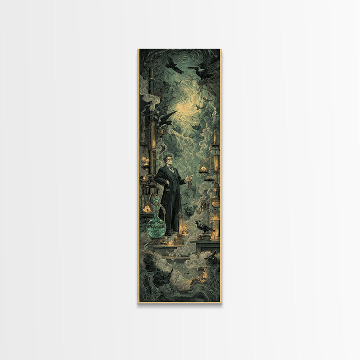 The Mad Alchemist, Gothic Engraving Art, Tall Narrow Wall Art, Gothic Horror Wall Art, Canvas Print, Halloween Wall Art