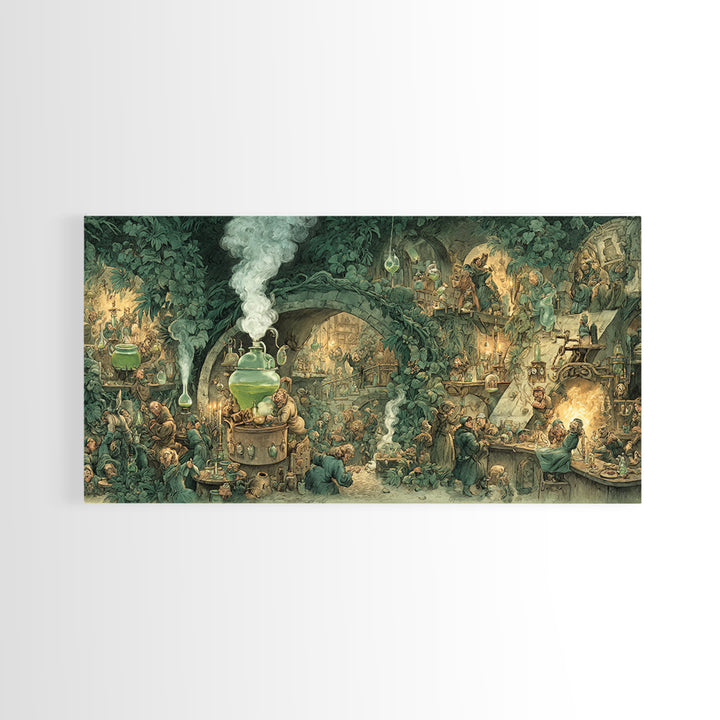 The Mad Alchemist, Northern Renaissance Horror, Wide Panoramic Art, Dark Halloween Decor, Framed Canvas Print, Halloween Wall Art