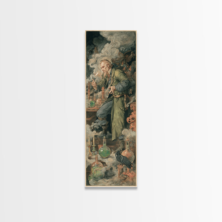 The Mad Alchemist, Dark Renaissance Art, Tall Narrow Wall Art, Dark Fantasy Wall Art, Canvas Print, Halloween Wall Art