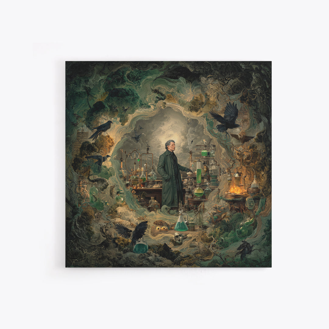 The Mad Alchemist, Baroque Witchcraft Art, Square Wall Art, Gothic Horror Wall Art, Canvas Print, Halloween Wall Art