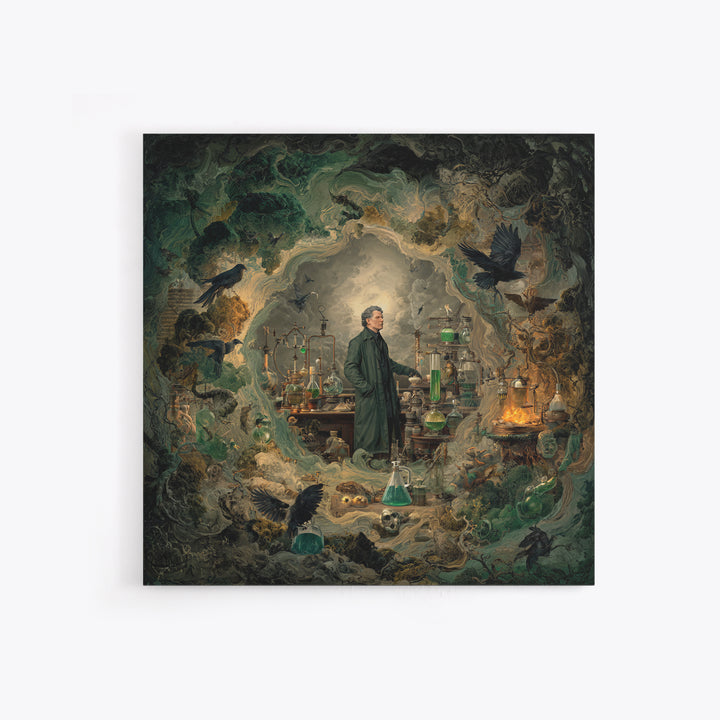 The Mad Alchemist, Baroque Witchcraft Art, Square Wall Art, Gothic Horror Wall Art, Canvas Print, Halloween Wall Art