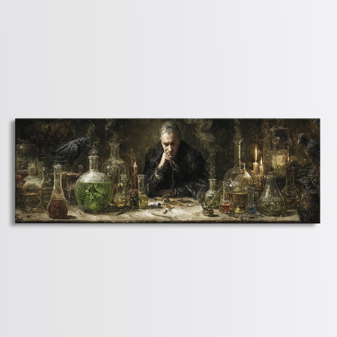 The Mad Alchemist, Dark Romantic Horror Art, Extra Wide Wall Art, Dark Fantasy Wall Art, Canvas Print, Halloween Wall Art