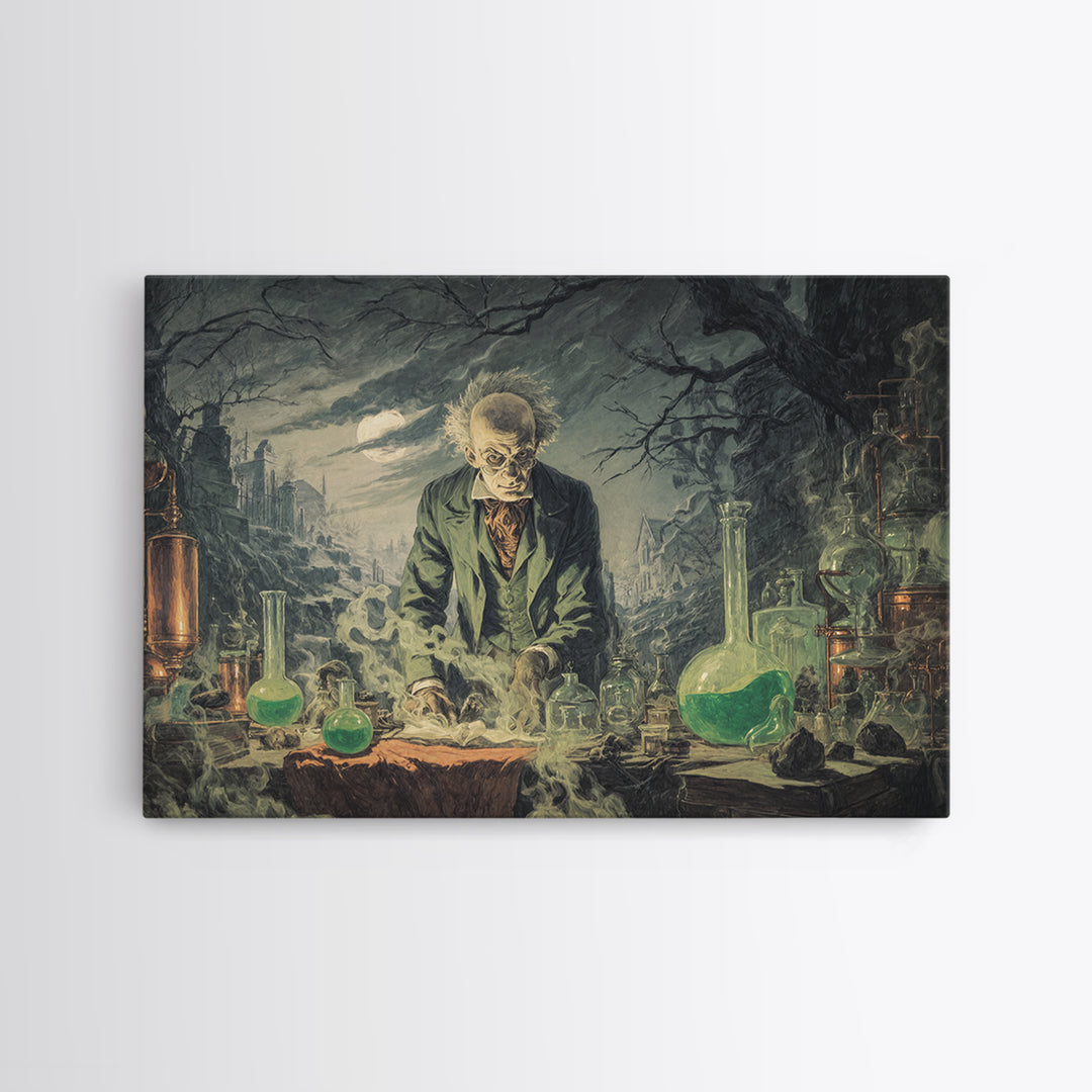 The Mad Alchemist, Romantic Gothic Landscape, Landscape Wall Art, Macabre Wall Art, Framed Canvas Print, Halloween Wall Art