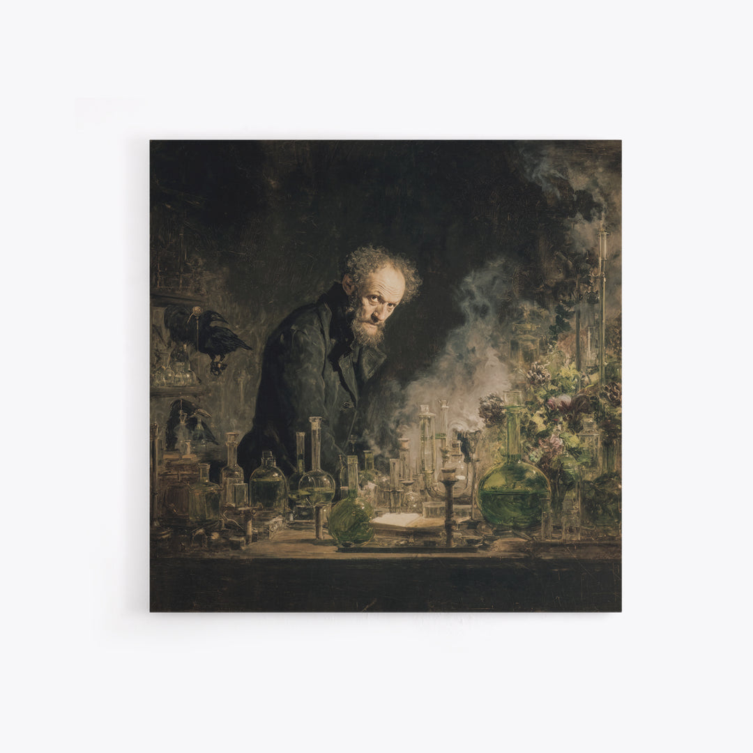 The Mad Alchemist, Symbolist Dream Art, Square Wall Art, Dark Fantasy Wall Art, Canvas Print, Halloween Wall Art, Spooky Wall Decor