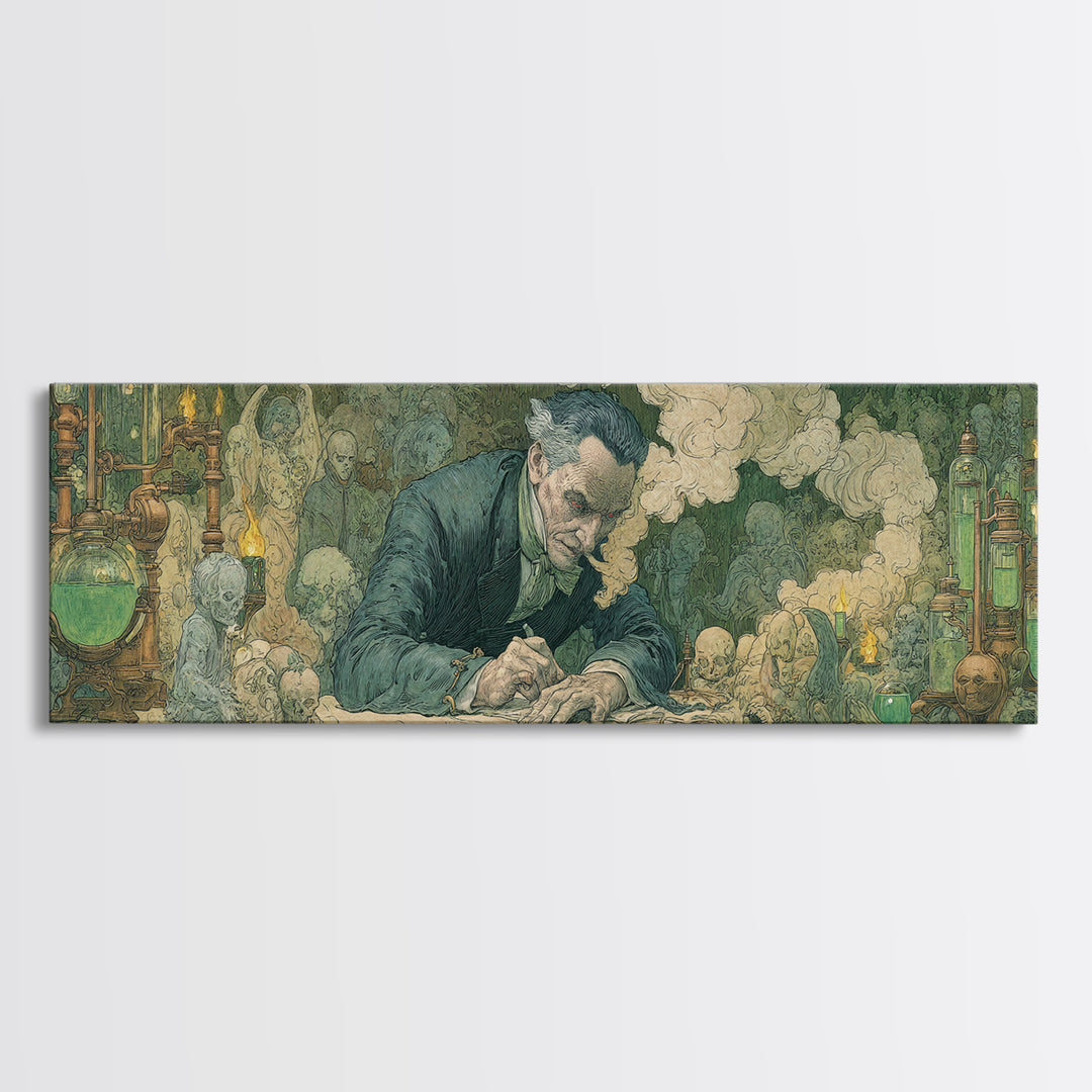 The Mad Alchemist, Symbolist Death Art, Extra Wide Wall Art, Macabre Wall Art, Canvas Print, Halloween Wall Art, Gothic Home Decor