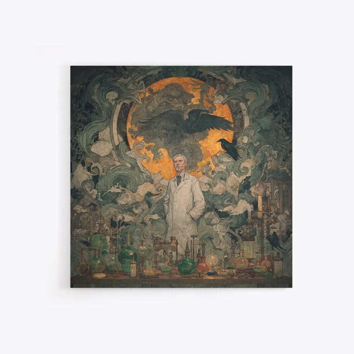 The Mad Alchemist, Dark Symbolist Art, Square Wall Art, Dark Fantasy Wall Art, Framed Canvas Print, Halloween Wall Art
