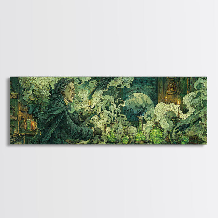 The Mad Alchemist, Expressionist Gothic Art, Extra Wide Wall Art, Macabre Wall Art, Framed Canvas Print, Halloween Wall Art