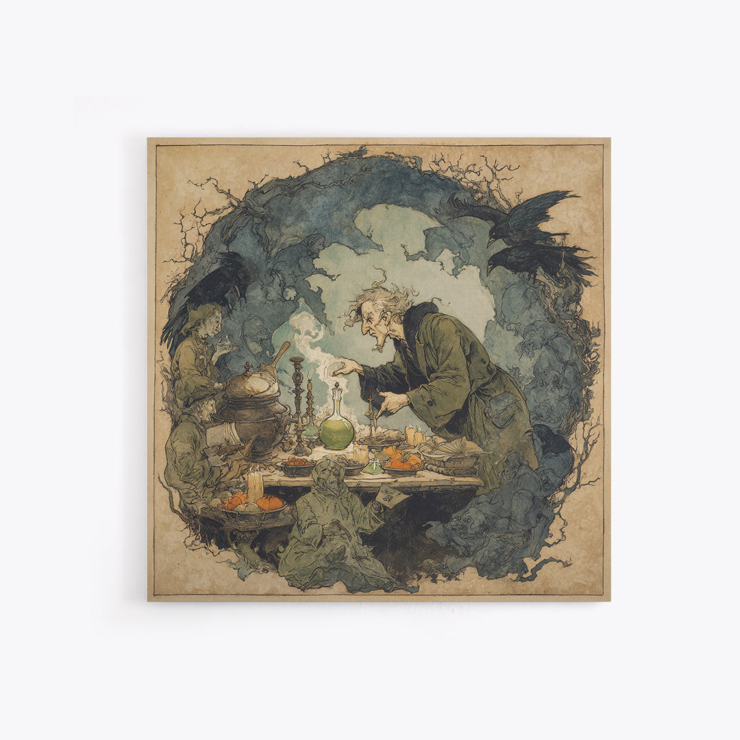 The Mad Alchemist, Gothic Storybook Art, Square Wall Art, Dark Fantasy Wall Art, Framed Canvas Print, Halloween Wall Art