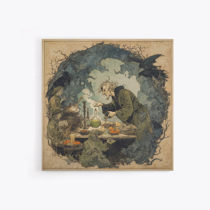 The Mad Alchemist, Gothic Storybook Art, Square Wall Art, Dark Fantasy Wall Art, Framed Canvas Print, Halloween Wall Art