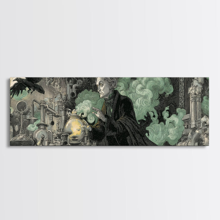 The Mad Alchemist, Victorian Macabre Art, Extra Wide Wall Art, Dark Halloween Decor, Canvas Print, Halloween Wall Art, Gothic Home Decor