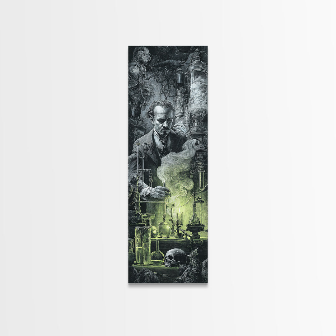The Mad Alchemist, Biomechanical Horror Art, Tall Narrow Wall Art, Dark Fantasy Wall Art, Framed Canvas Print, Halloween Wall Art