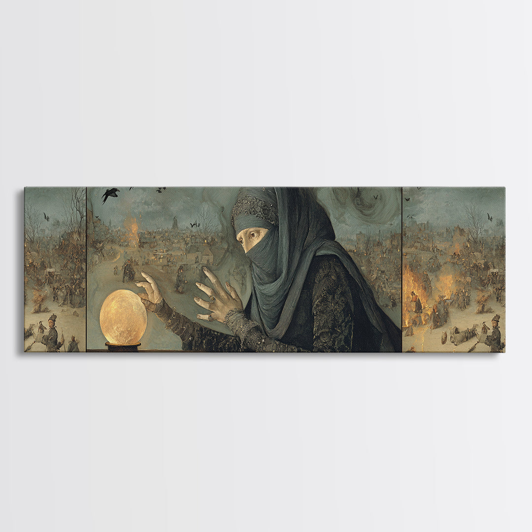 The Midnight Fortune Teller, Northern Renaissance Horror, Extra Wide Wall Art, Dark Halloween Decor, Canvas Print