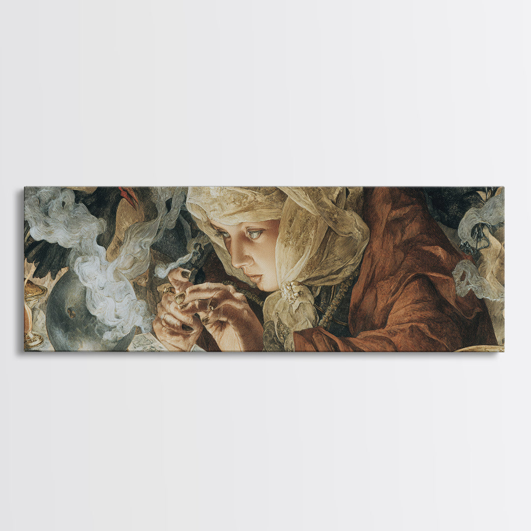 The Midnight Fortune Teller, Dark Renaissance Art, Extra Wide Wall Art, Gothic Horror Wall Art, Canvas Print, Halloween Wall Art