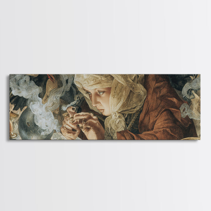 The Midnight Fortune Teller, Dark Renaissance Art, Extra Wide Wall Art, Gothic Horror Wall Art, Canvas Print, Halloween Wall Art