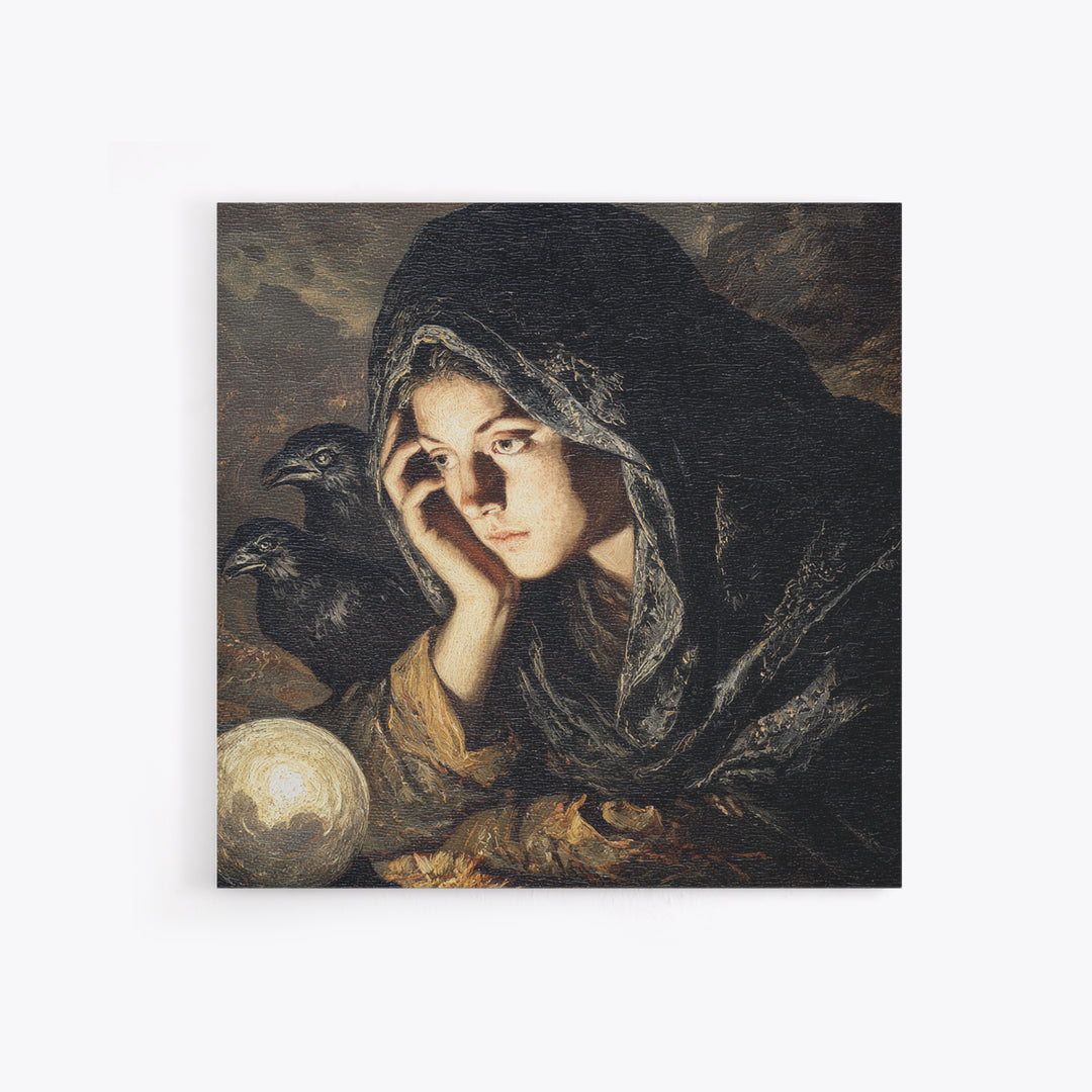 The Midnight Fortune Teller, Baroque Witchcraft Art, Square Wall Art, Macabre Wall Art, Canvas Print, Halloween Wall Art