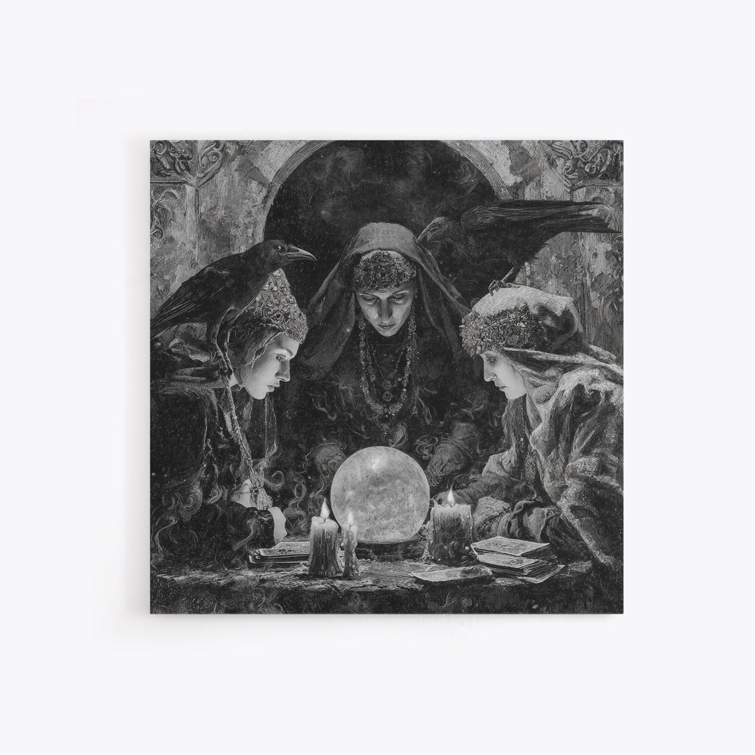 The Midnight Fortune Teller, Dark Romantic Horror Art, Square Wall Art, Macabre Wall Art, Canvas Print, Halloween Wall Art
