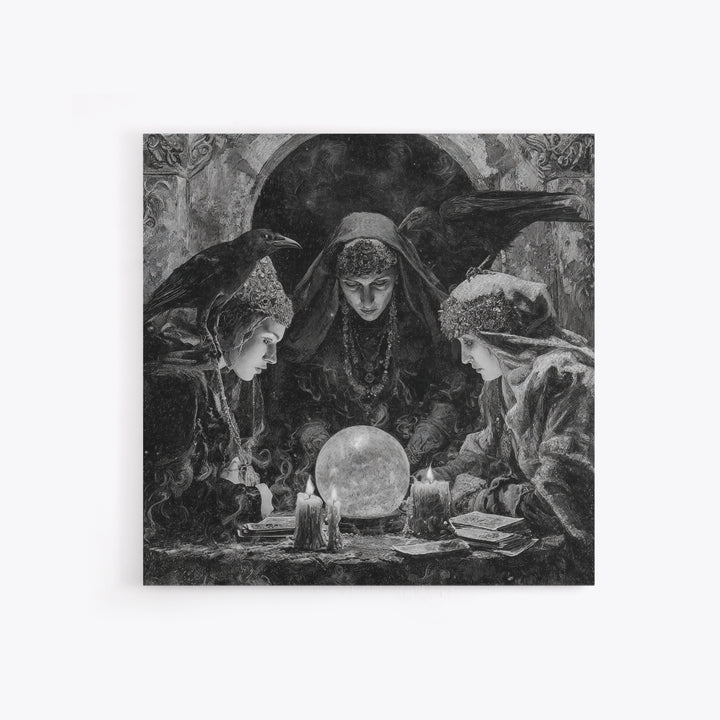 The Midnight Fortune Teller, Dark Romantic Horror Art, Square Wall Art, Macabre Wall Art, Canvas Print, Halloween Wall Art