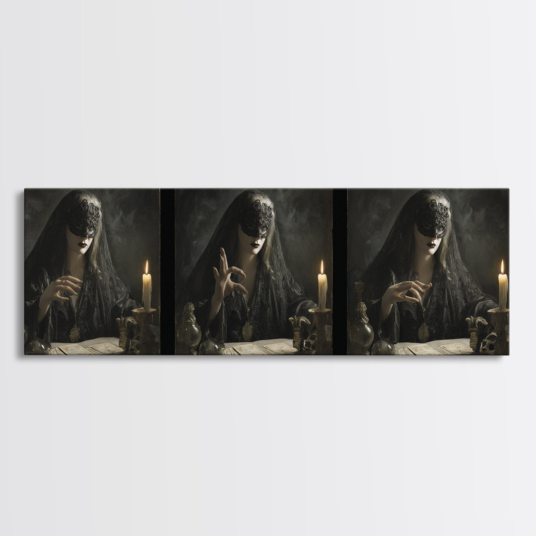 The Midnight Fortune Teller, Gothic Nightmare Art, Extra Wide Wall Art, Dark Halloween Decor, Canvas Print, Halloween Wall Art