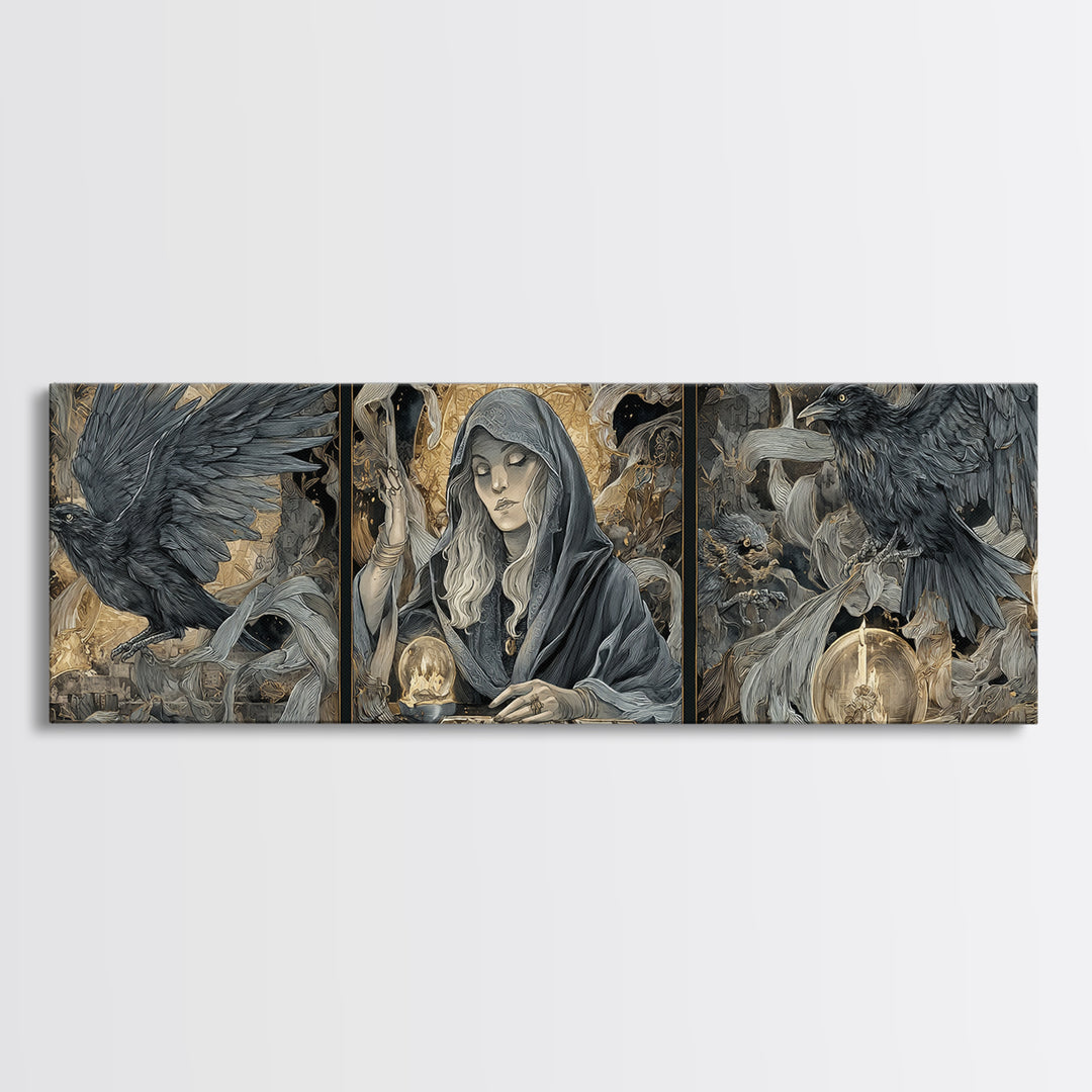 The Midnight Fortune Teller, Visionary Gothic Art, Extra Wide Wall Art, Gothic Horror Wall Art, Framed Canvas Print
