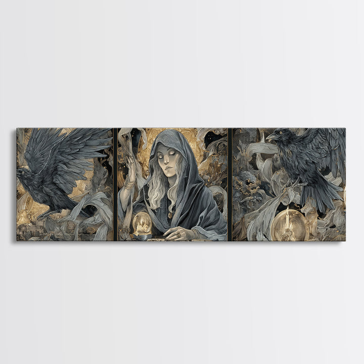 The Midnight Fortune Teller, Visionary Gothic Art, Extra Wide Wall Art, Gothic Horror Wall Art, Framed Canvas Print