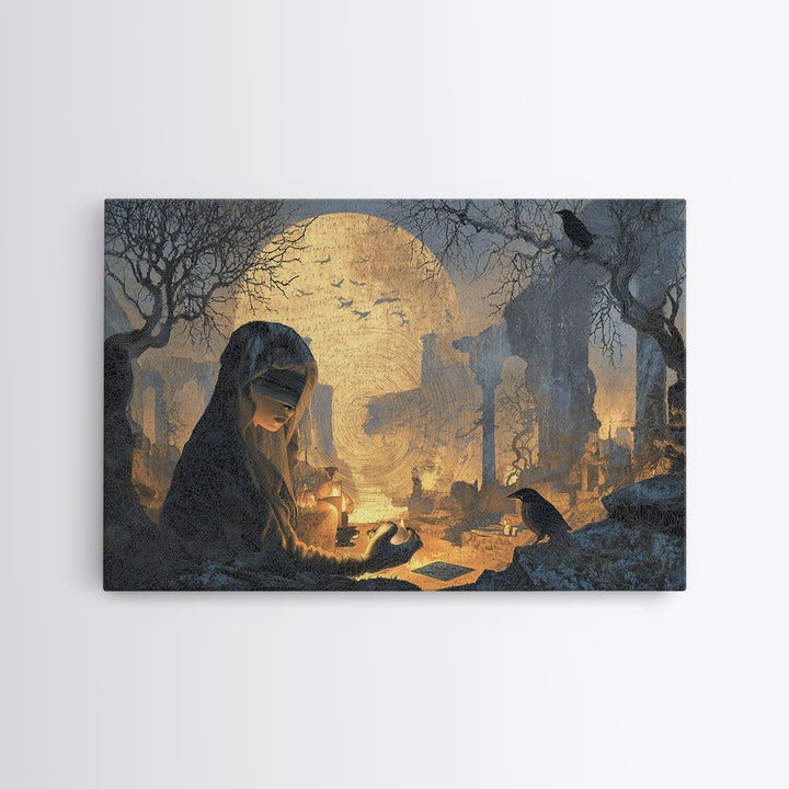 The Midnight Fortune Teller, Romantic Gothic Landscape, Landscape Wall Art, Dark Fantasy Wall Art, Canvas Print
