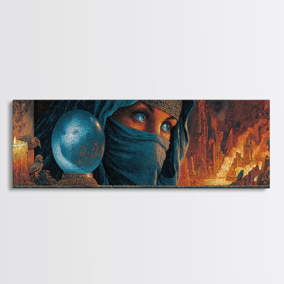 The Midnight Fortune Teller, Apocalyptic Romantic Art, Extra Wide Wall Art, Dark Halloween Decor, Canvas Print, Halloween Wall Art