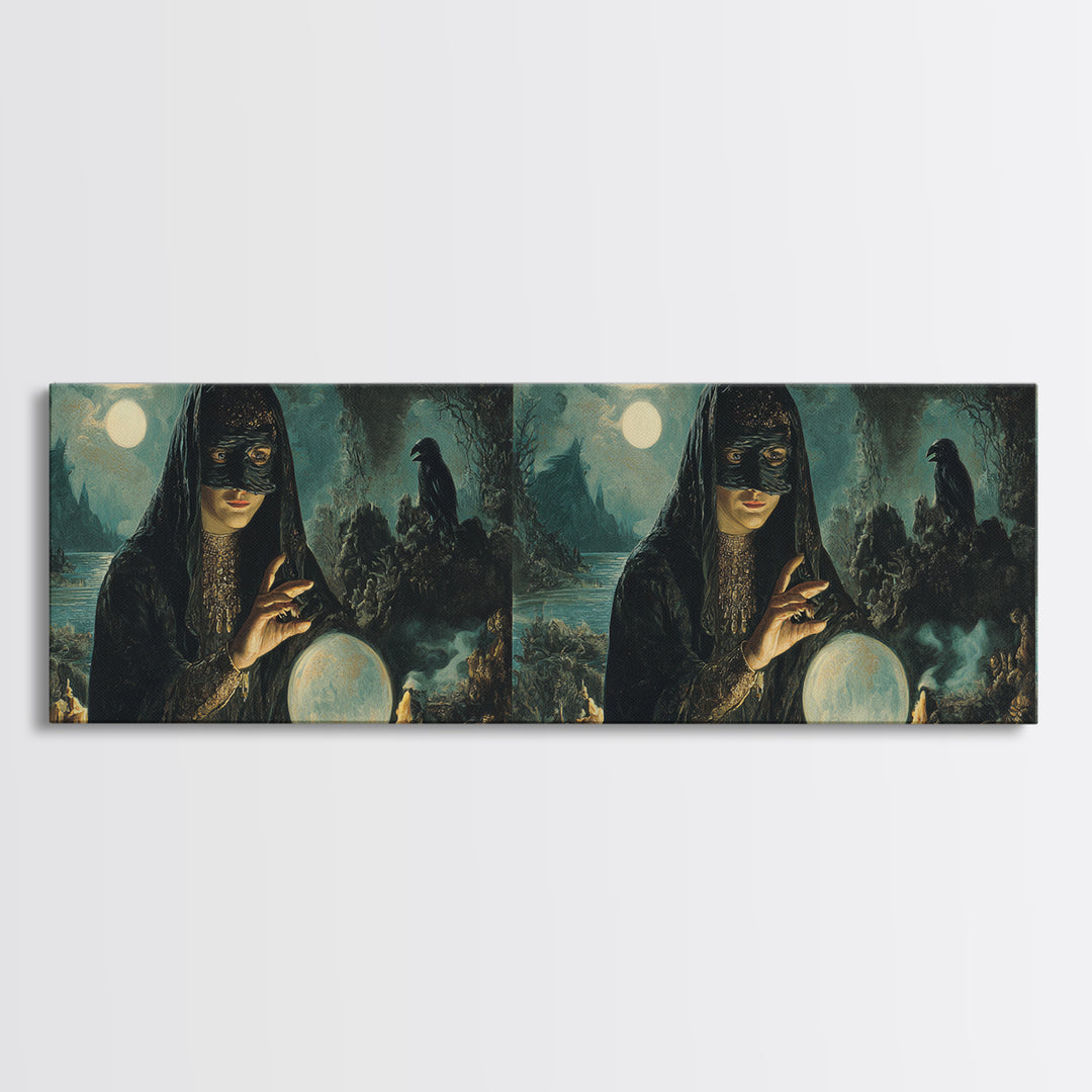 The Midnight Fortune Teller, Symbolist Gothic Landscape, Extra Wide Wall Art, Dark Fantasy Wall Art, Canvas Print, Halloween Wall Art