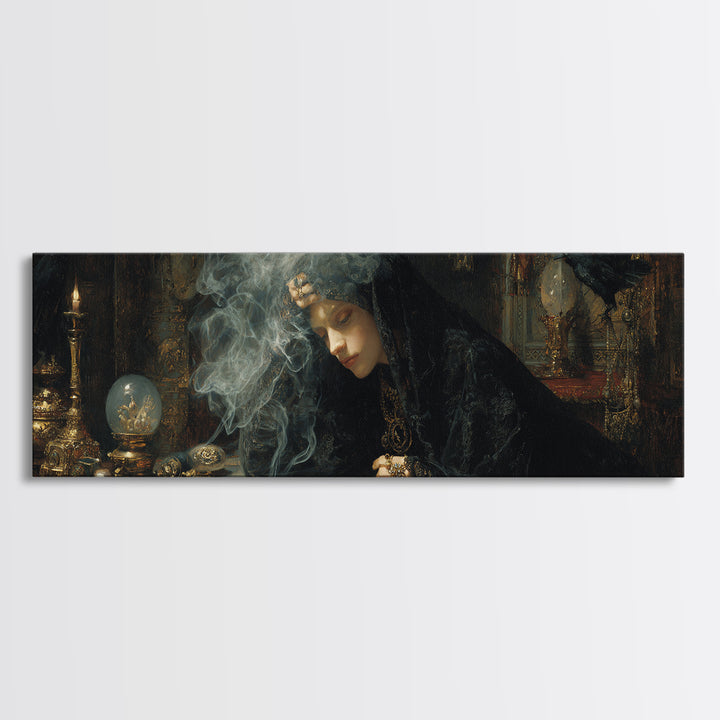 The Midnight Fortune Teller, Ornate Symbolist Art, Extra Wide Wall Art, Gothic Horror Wall Art, Canvas Print, Halloween Wall Art