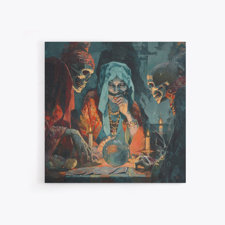 The Midnight Fortune Teller, Decadent Gothic Art, Square Wall Art, Dark Fantasy Wall Art, Framed Canvas Print, Halloween Wall Art