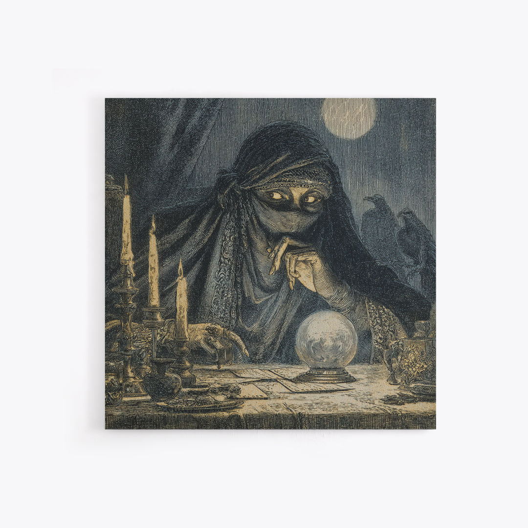 The Midnight Fortune Teller, Expressionist Nightmare Art, Square Wall Art, Gothic Horror Wall Art, Canvas Print, Halloween Wall Art