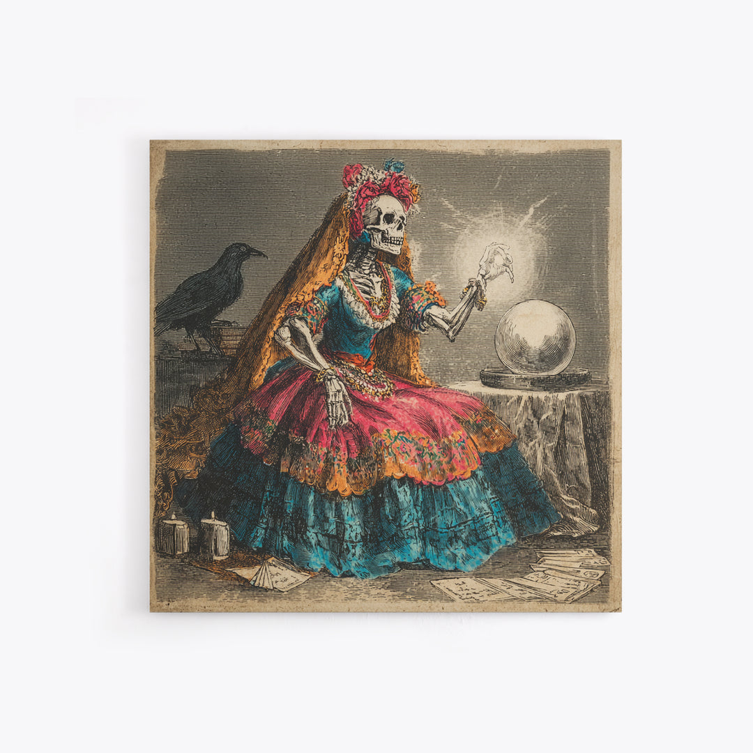 The Midnight Fortune Teller, Macabre Folk Print Art, Square Wall Art, Gothic Horror Wall Art, Framed Canvas Print