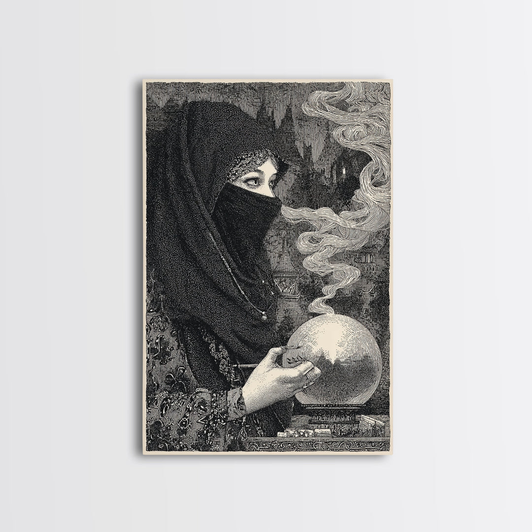 The Midnight Fortune Teller, Victorian Macabre Art, Vertical Wall Art, Macabre Wall Art, Framed Canvas Print, Halloween Wall Art