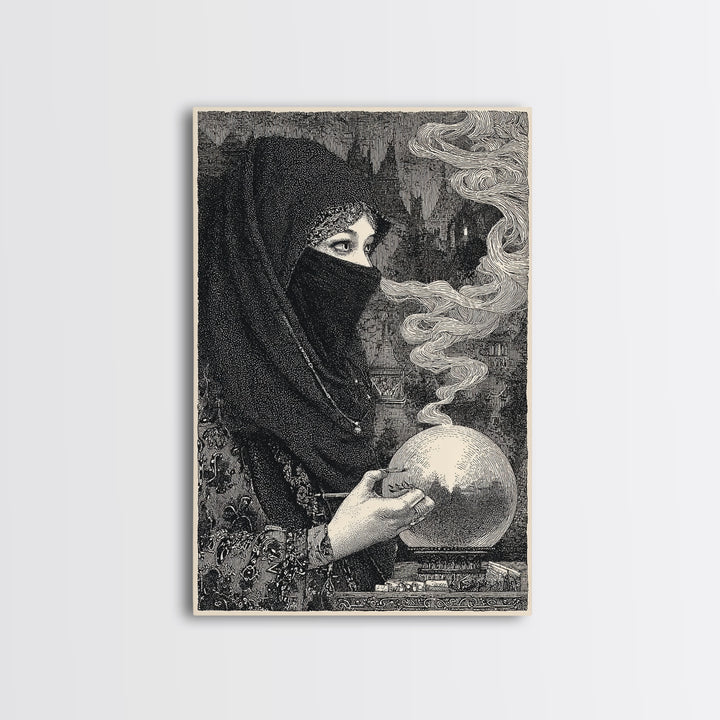 The Midnight Fortune Teller, Victorian Macabre Art, Vertical Wall Art, Macabre Wall Art, Framed Canvas Print, Halloween Wall Art